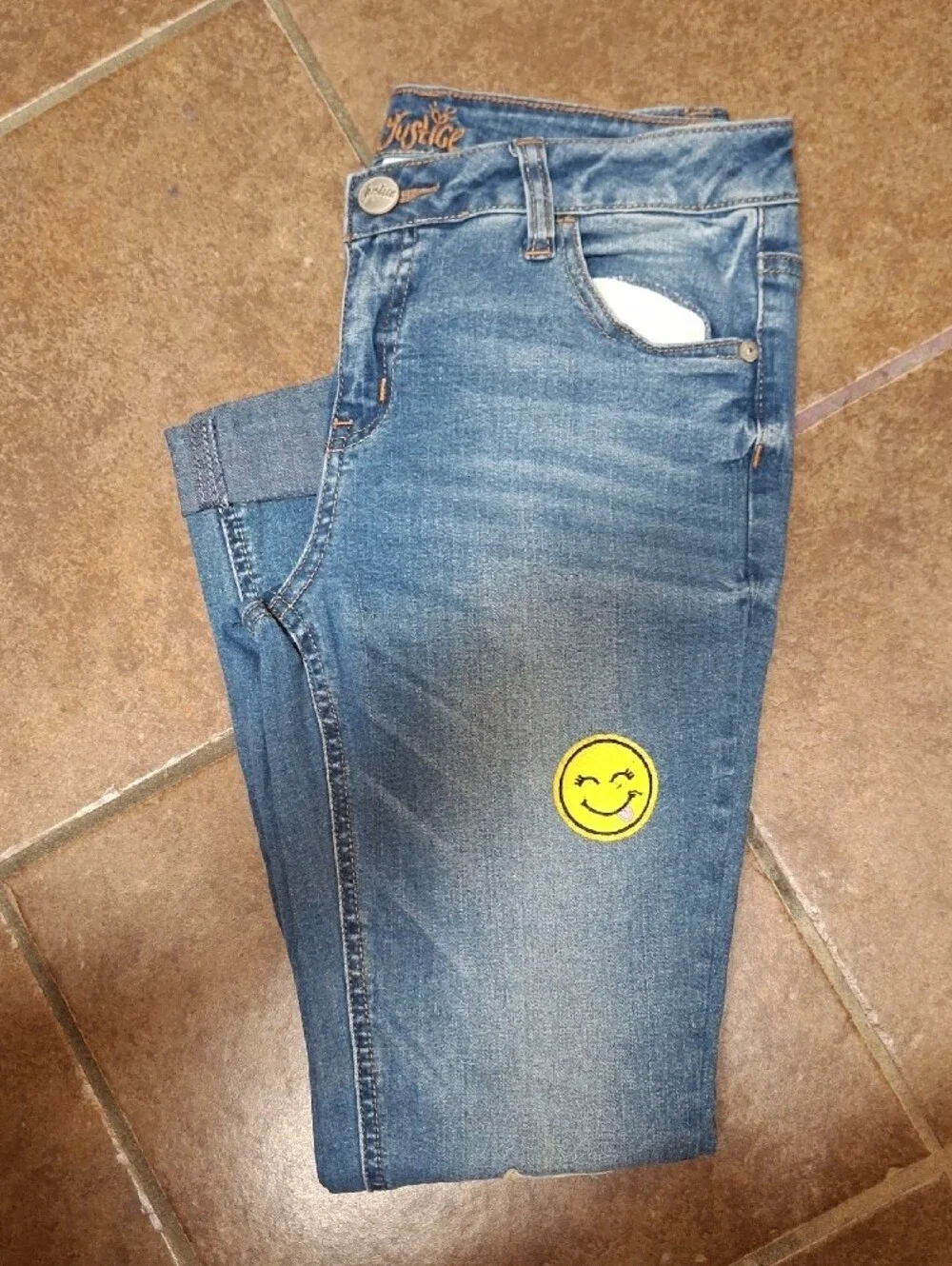 Justice Blue Denim Jeans with Heart Sunglasses Patch